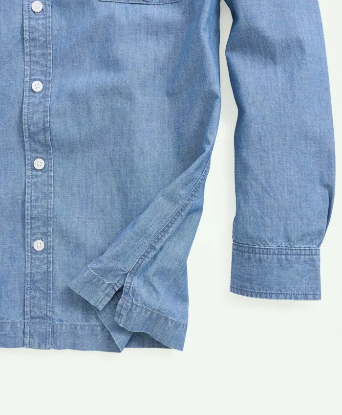 Sport Shirts Men Brooks Brothers Relaxed Cotton Chambray Military Shirt Chambray