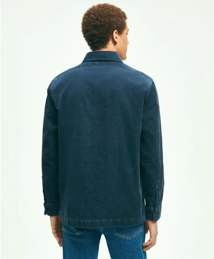 Sport Shirts Men Brooks Brothers Stretch Cotton Corduroy Shirt Jacket Dark Blue