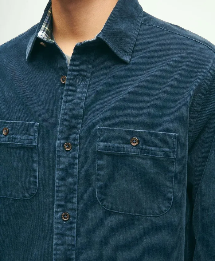 Sport Shirts Men Brooks Brothers Stretch Cotton Corduroy Shirt Jacket Dark Blue