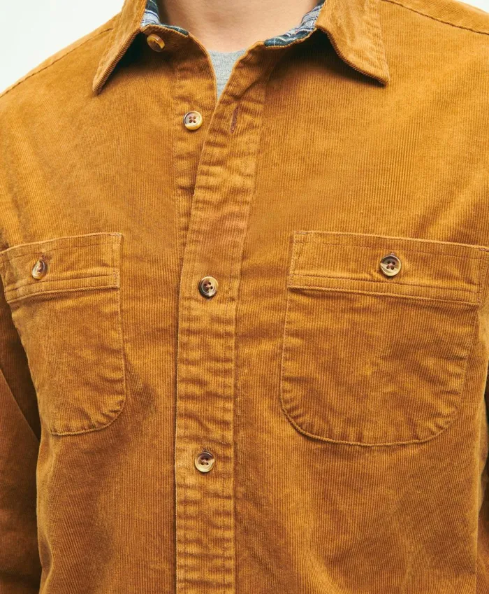 Sport Shirts Men Brooks Brothers Stretch Cotton Corduroy Shirt Jacket Medium Brown