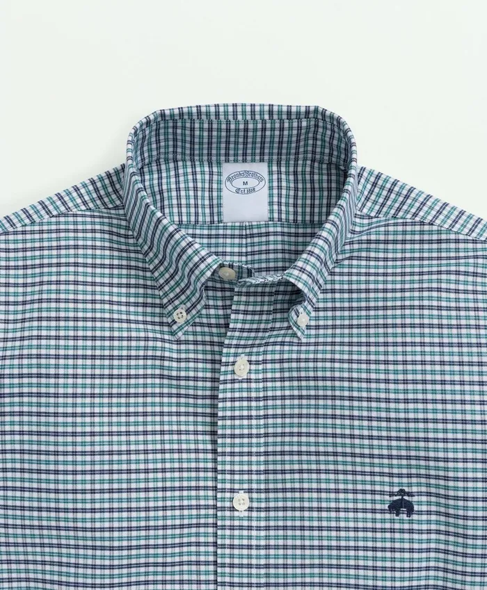 Sport Shirts Men Brooks Brothers Stretch Cotton NonIron Oxford Polo ButtonDown Collar MiniGraph Checked Shirt Green