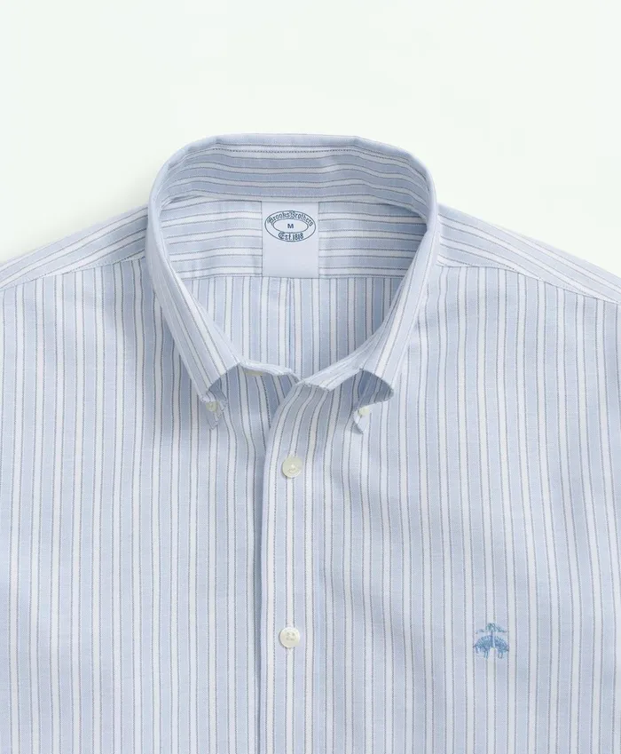 Sport Shirts Men Brooks Brothers Stretch Cotton NonIron Oxford Polo ButtonDown Collar Outline Striped Shirt Blue