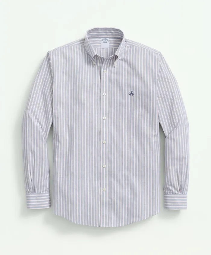 Sport Shirts Men Brooks Brothers Stretch Cotton NonIron Oxford Polo ButtonDown Collar Outline Striped Shirt Navy