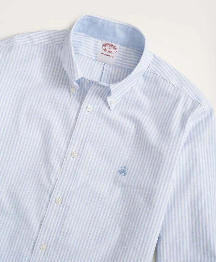 Sport Shirts Men Brooks Brothers Stretch Madison RelaxedFit Sport Shirt NonIron Bengal Stripe Oxford Light Blue