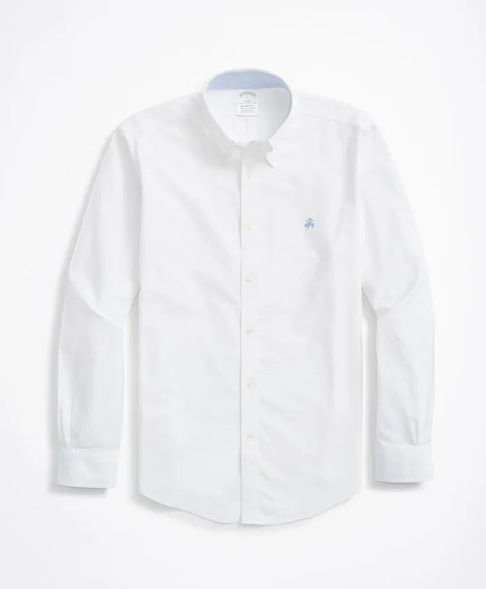 Sport Shirts Men Brooks Brothers Stretch Milano SlimFit Sport Shirt NonIron Oxford White
