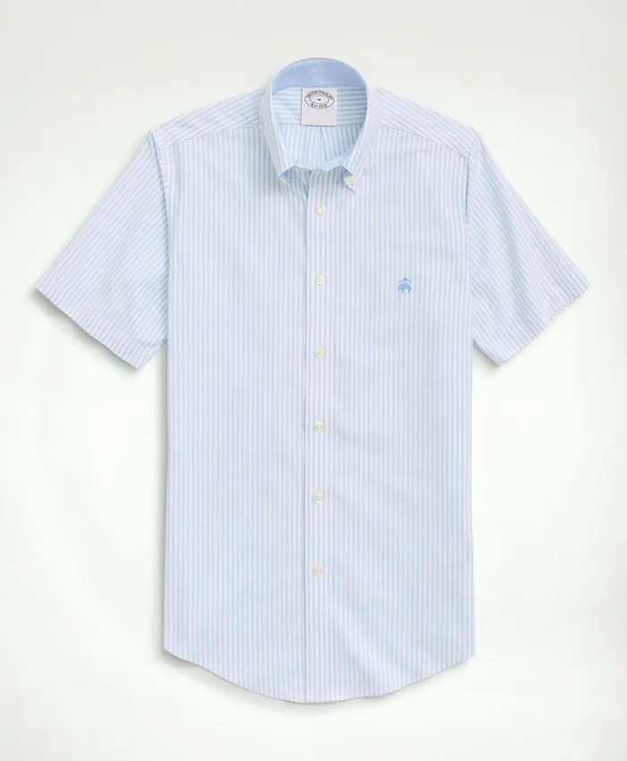 Sport Shirts Men Brooks Brothers Stretch NonIron Oxford ButtonDown Collar Bengal Stripe Short Sleeve Sport Shirt Blue