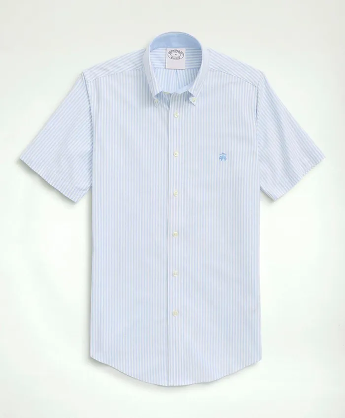 Sport Shirts Men Brooks Brothers Stretch NonIron Oxford ButtonDown Collar Bengal Stripe Short Sleeve Sport Shirt Blue