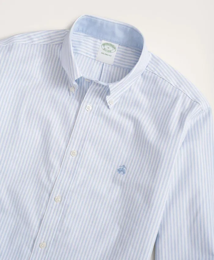 Sport Shirts Men Brooks Brothers Stretch NonIron Oxford ButtonDown Collar Bengal Stripe Sport Shirt Blue