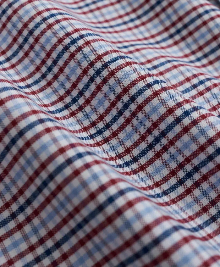Sport Shirts Men Brooks Brothers Stretch NonIron Oxford ButtonDown Collar Check ShortSleeve Sport Shirt Burgundy