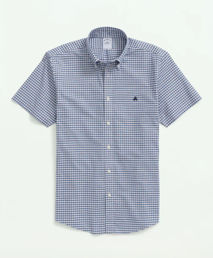 Sport Shirts Men Brooks Brothers Stretch NonIron Oxford ButtonDown Collar MiniCheck ShortSleeve Sport Shirt White Multi