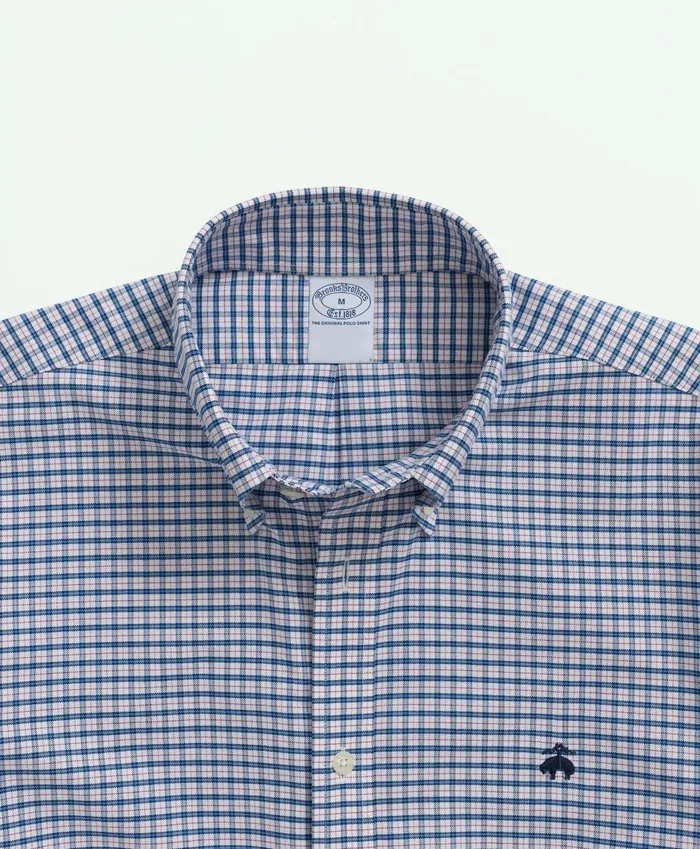 Sport Shirts Men Brooks Brothers Stretch NonIron Oxford ButtonDown Collar MiniCheck ShortSleeve Sport Shirt White Multi