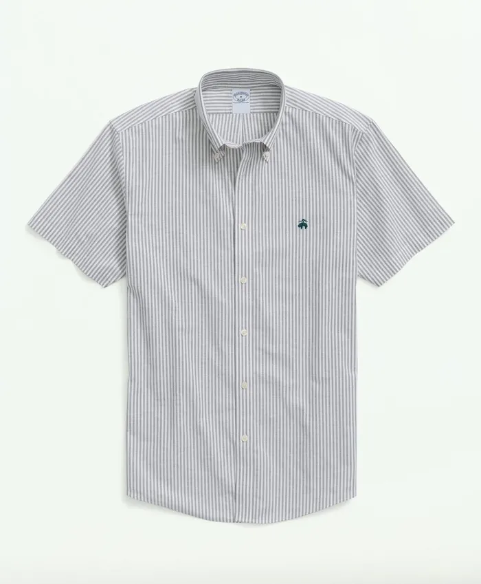 Sport Shirts Men Brooks Brothers Stretch NonIron Oxford ButtonDown Collar Stripe ShortSleeve Sport Shirt Dark Green
