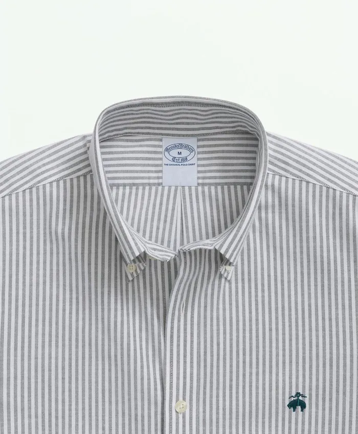 Sport Shirts Men Brooks Brothers Stretch NonIron Oxford ButtonDown Collar Stripe ShortSleeve Sport Shirt Dark Green
