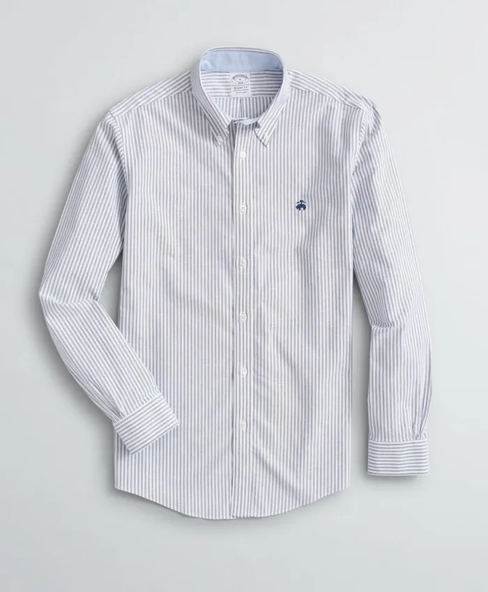 Sport Shirts Men Brooks Brothers Stretch Regent RegularFit Sport Shirt NonIron Bengal Stripe Oxford Sodalite