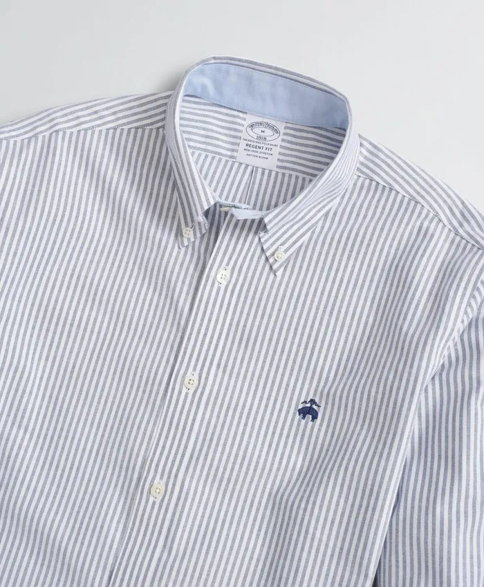 Sport Shirts Men Brooks Brothers Stretch Regent RegularFit Sport Shirt NonIron Bengal Stripe Oxford Sodalite