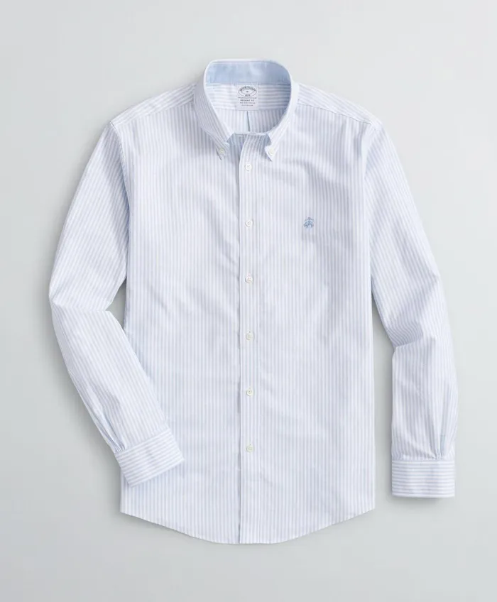 Sport Shirts Men Brooks Brothers Stretch Regent RegularFit Sport Shirt NonIron Bengal Stripe Oxford Vista Blue