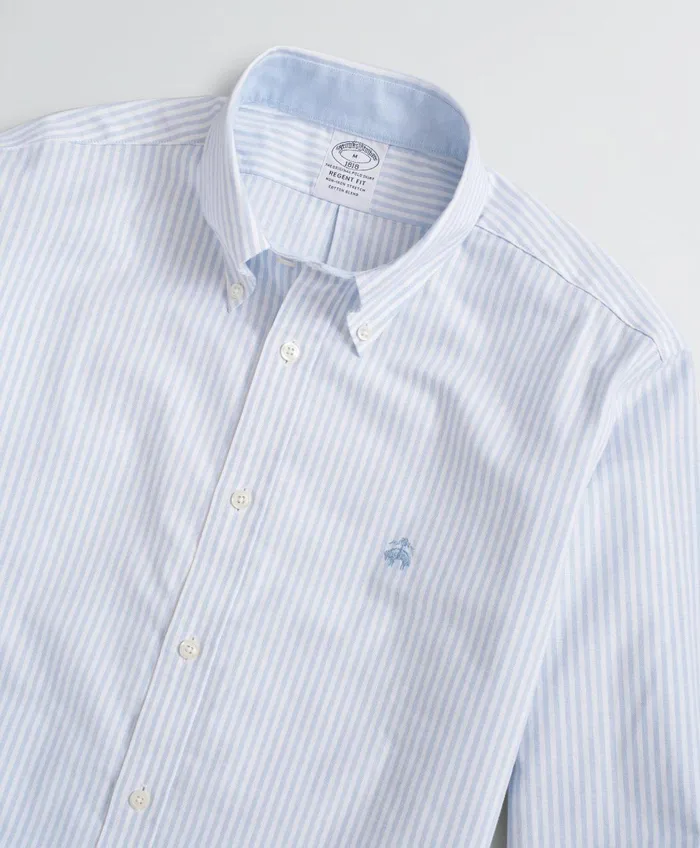 Sport Shirts Men Brooks Brothers Stretch Regent RegularFit Sport Shirt NonIron Bengal Stripe Oxford Vista Blue