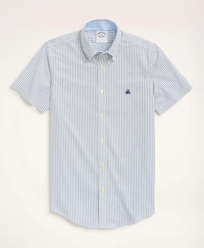 Sport Shirts Men Brooks Brothers Stretch Regent RegularFit Sport Shirt NonIron ShortSleeve Bengal Stripe Oxford Sodalite Sport Shirts Men Brooks Brothers Stretch Regent RegularFit Sport Shirt NonIron ShortSleeve Bengal Stripe Oxford Sodalite