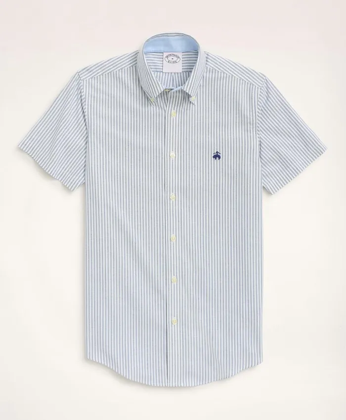 Sport Shirts Men Brooks Brothers Stretch Regent RegularFit Sport Shirt NonIron ShortSleeve Bengal Stripe Oxford Sodalite
