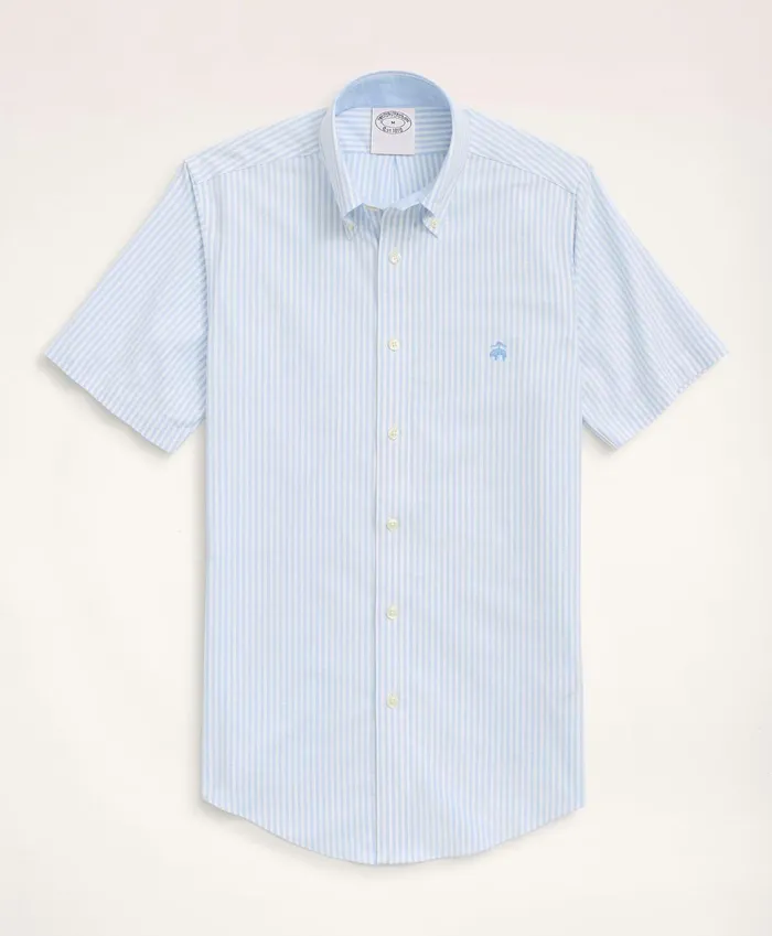 Sport Shirts Men Brooks Brothers Stretch Regent RegularFit Sport Shirt NonIron ShortSleeve Bengal Stripe Oxford Vista Blue