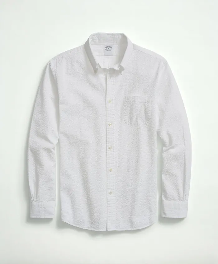Sport Shirts Men Brooks Brothers Washed Cotton Seersucker ButtonDown Collar Sport Shirt White