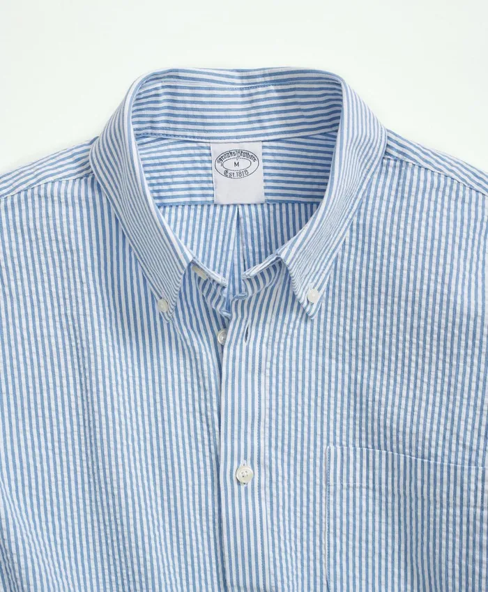 Sport Shirts Men Brooks Brothers Washed Cotton Seersucker ButtonDown Collar Stripe Sport Shirt Blue