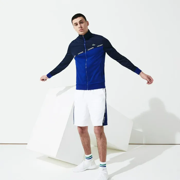 SPORT Signature Band Piqu Zip Sweatshirt Navy Blue Mens Lacoste Sweatshirts Online
