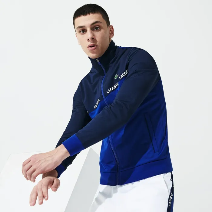 SPORT Signature Band Piqu Zip Sweatshirt Navy Blue Mens Lacoste Sweatshirts Online