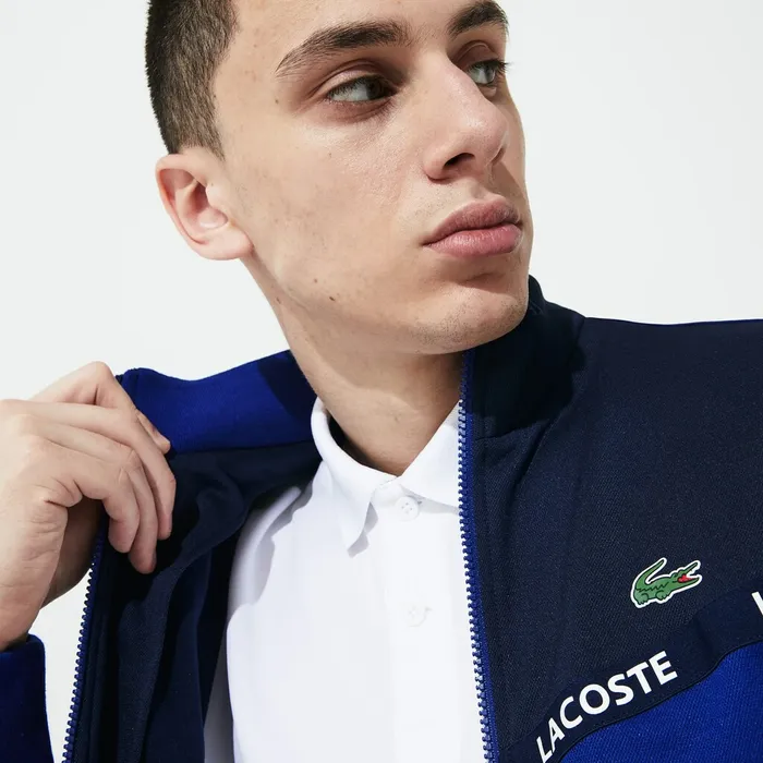 SPORT Signature Band Piqu Zip Sweatshirt Navy Blue Mens Lacoste Sweatshirts Online