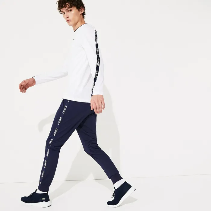 SPORT Signature Bands Piqu Track Pants Navy BlueWhite Mens Lacoste Pants and Shorts On Sale
