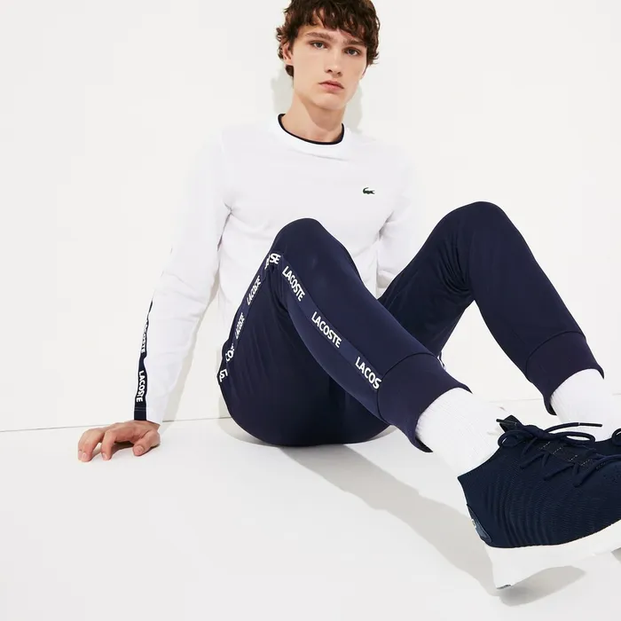 SPORT Signature Bands Piqu Track Pants Navy BlueWhite Mens Lacoste Pants and Shorts On Sale