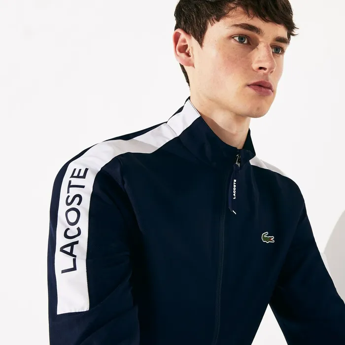 SPORT Standup Neck Colorblock Tracksuit Navy BlueWhiteNavy Blue Mens Lacoste Pants and Shorts Store