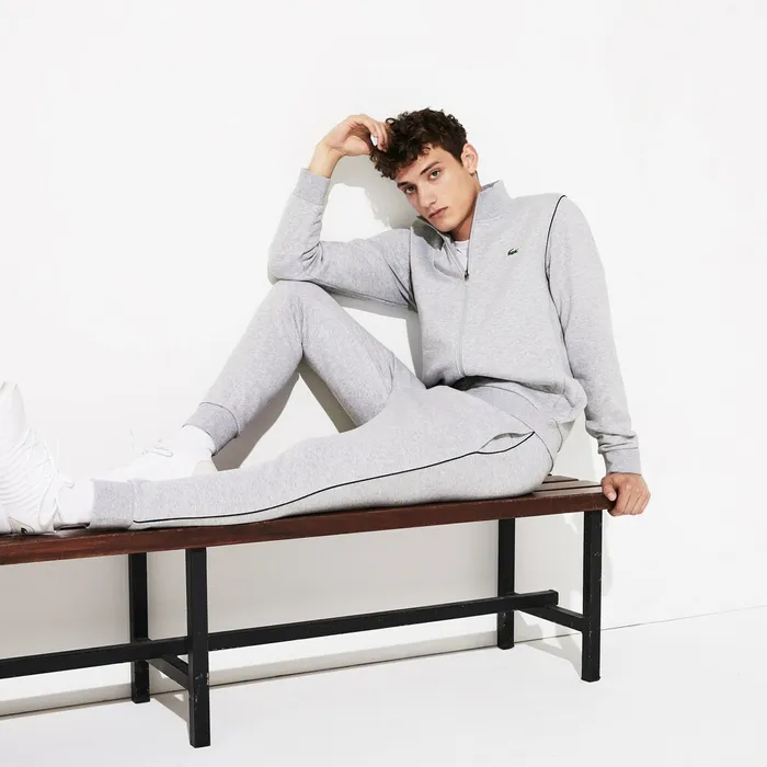 SPORT Standup Neck Fleece Tracksuit Grey ChineBlack Mens Lacoste Tracksuits Gift for Friend
