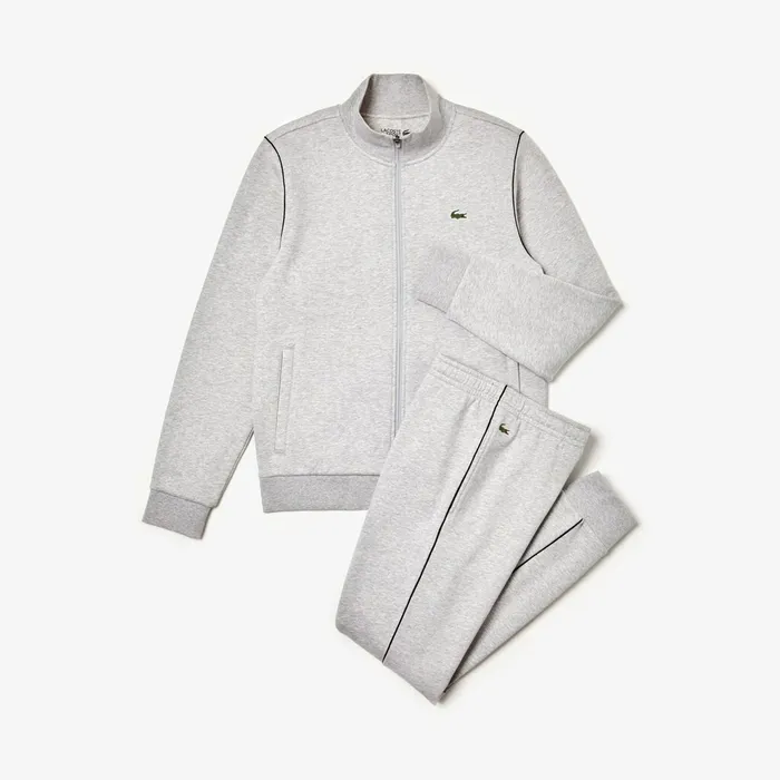 SPORT Standup Neck Fleece Tracksuit Grey ChineBlack Mens Lacoste Tracksuits Gift for Friend
