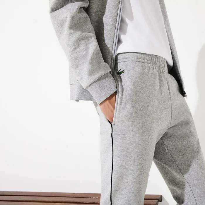 SPORT Standup Neck Fleece Tracksuit Grey ChineBlack Mens Lacoste Tracksuits Gift for Friend