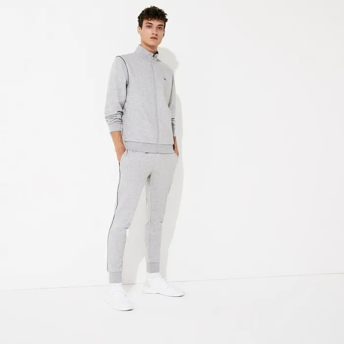 SPORT Standup Neck Fleece Tracksuit Grey ChineBlack Mens Lacoste Tracksuits Gift for Friend