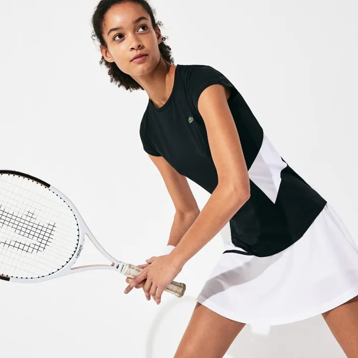 SPORT Stretch Tech Jersey Mesh Tshirt BlackWhiteBlack Womens Lacoste TShirts USA