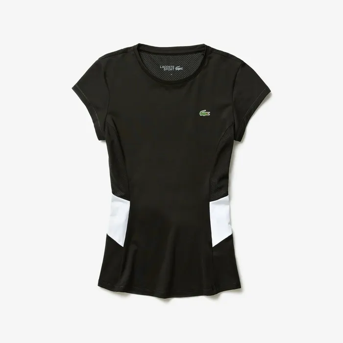SPORT Stretch Tech Jersey Mesh Tshirt BlackWhiteBlack Womens Lacoste TShirts USA