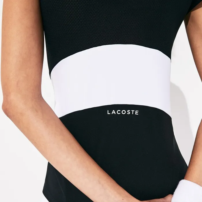SPORT Stretch Tech Jersey Mesh Tshirt BlackWhiteBlack Womens Lacoste TShirts USA