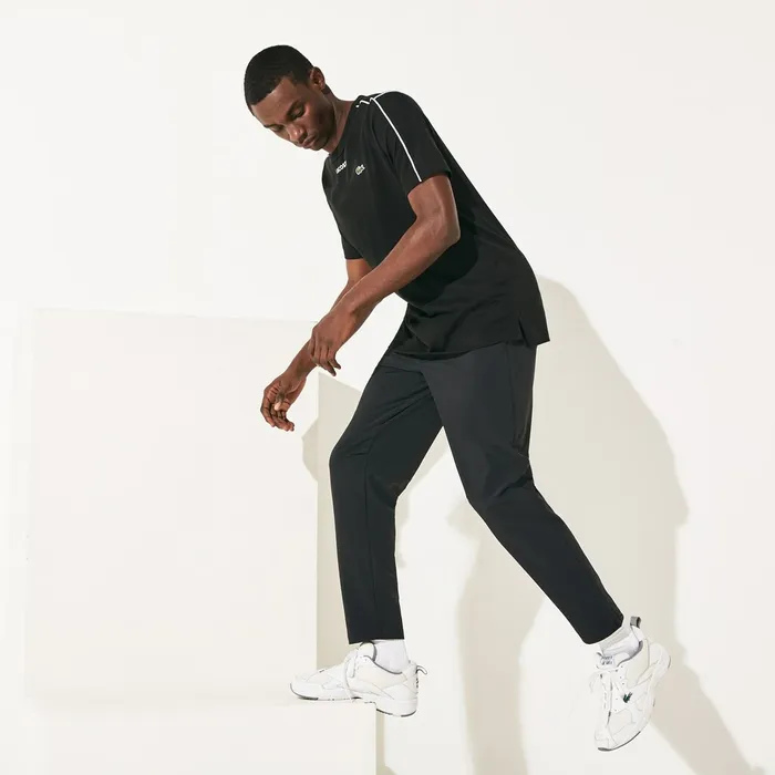 SPORT Stretch Track Pants BlackWhite Mens Lacoste Pants and Shorts Casaul