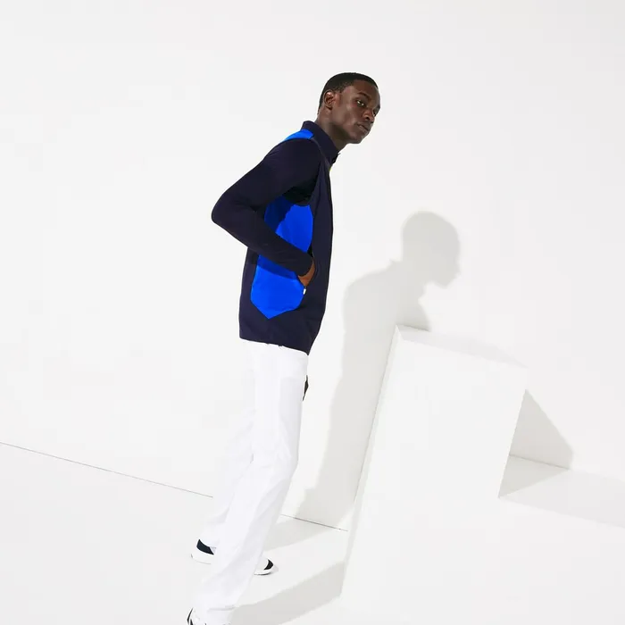 SPORT Stretch Zip Golf Rain Vest Navy BlueBlueFlashy Yellow Mens Lacoste Jackets and Coats For Sale
