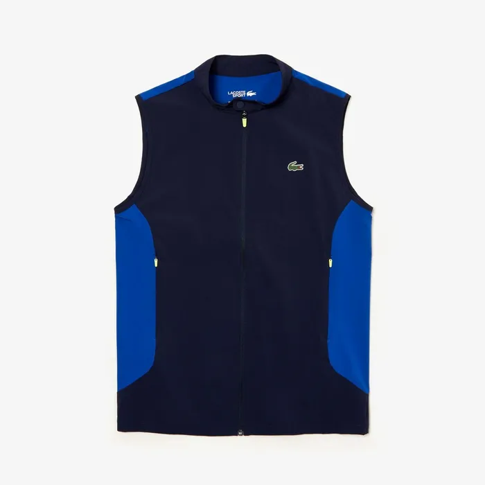 SPORT Stretch Zip Golf Rain Vest Navy BlueBlueFlashy Yellow Mens Lacoste Jackets and Coats For Sale