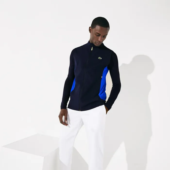 SPORT Stretch Zip Golf Rain Vest Navy BlueBlueFlashy Yellow Mens Lacoste Jackets and Coats For Sale