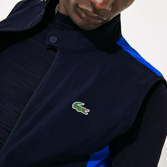 SPORT Stretch Zip Golf Rain Vest Navy BlueBlueFlashy Yellow Mens Lacoste Jackets and Coats For Sale