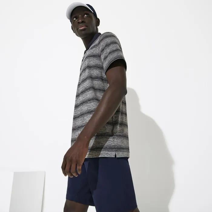 SPORT Striped Breathable Golf Polo Shirt Grey ChineNavy Blue Mens Lacoste Polos Casaul