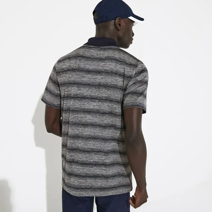 SPORT Striped Breathable Golf Polo Shirt Grey ChineNavy Blue Mens Lacoste Polos Casaul