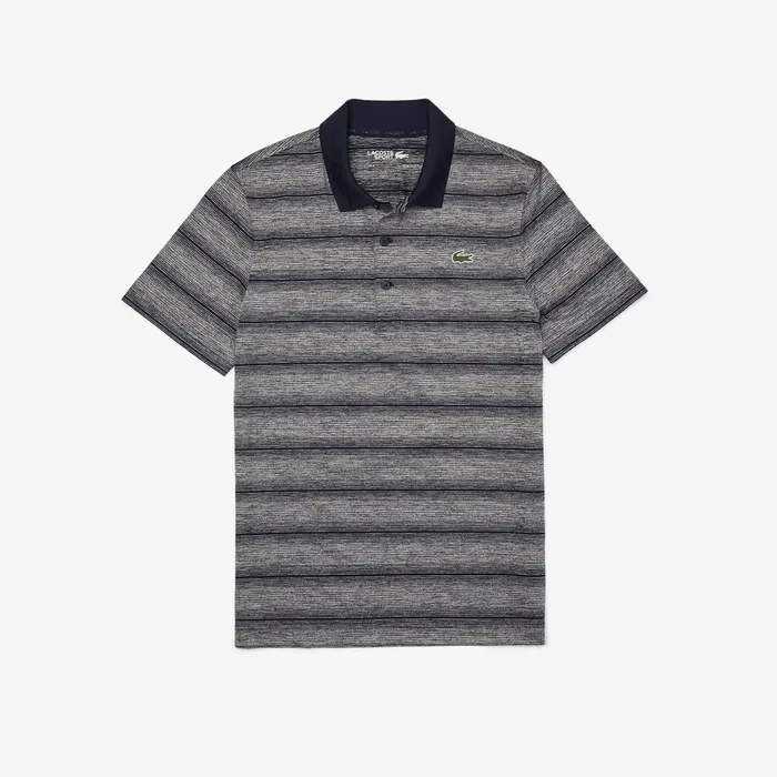 SPORT Striped Breathable Golf Polo Shirt Grey ChineNavy Blue Mens Lacoste Polos Casaul