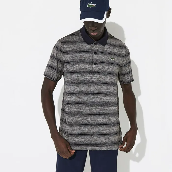 SPORT Striped Breathable Golf Polo Shirt Grey ChineNavy Blue Mens Lacoste Polos Casaul