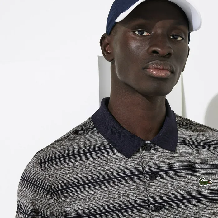 SPORT Striped Breathable Golf Polo Shirt Grey ChineNavy Blue Mens Lacoste Polos Casaul