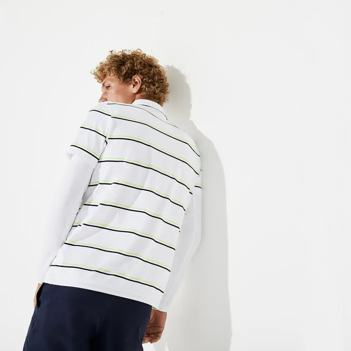 SPORT Striped Breathable Jersey Golf Polo WhiteNavy BlueFlashy Yellow Mens Lacoste Polos Casaul